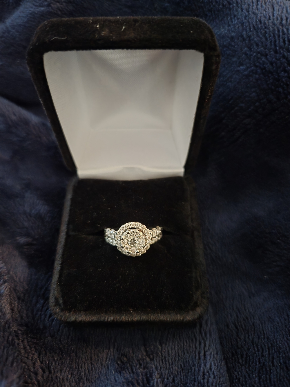 2 Piece 1.4cttw Diamond Halo Cluster Bridal Set in 14k - White Gold